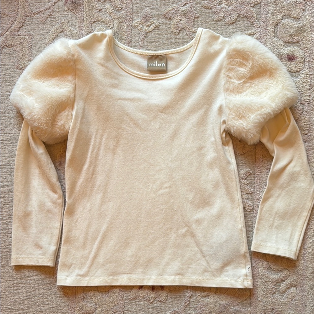 Cream Long Sleeve Top with Faux Fur Sleeves